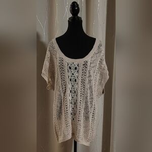 NWT Maurices Boho Crochet Knit Top | Tan Floral Crochet Panel | Size 1